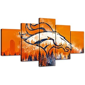 MIAUEN Sports Pictures for Living Room Denver Broncos Wall Decor Canvas Art Posters Paintings Bedroom Home Decorations Framed Artwork Ready to Hang(60''Wx32''H)