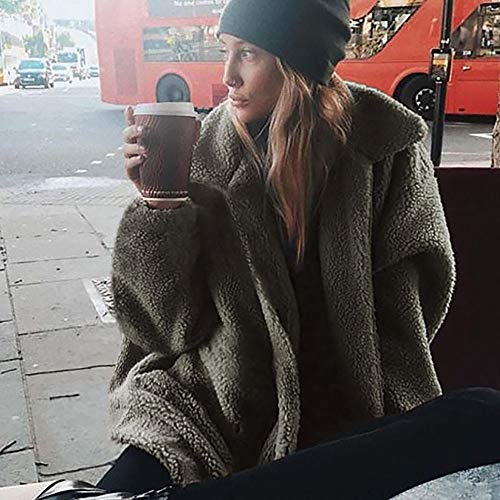 Sanyyanlsy Women's Daily Fashion Faux Fur Wool Coat Winter Ladies Lapel Zip Up Short Jacket Winter Parka Outerwear Tops Army Green
