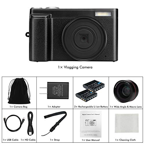 Digital Camera Vlogging Camera for YouTube, Aasonida Video Camera Ultra HD 1080P 30FPS 24MP Camcorder Vlog Camera with Wide Angle Lens, WiFi Function,3.0" IPS Flip Screen,16X Digital Zoom,2 Batteries