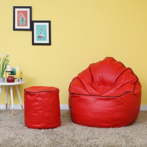 VSK Combo XXXL Sofa Mudda Bean Bag Cover with Round Footrest/Puffy Red Color (Without Beans)