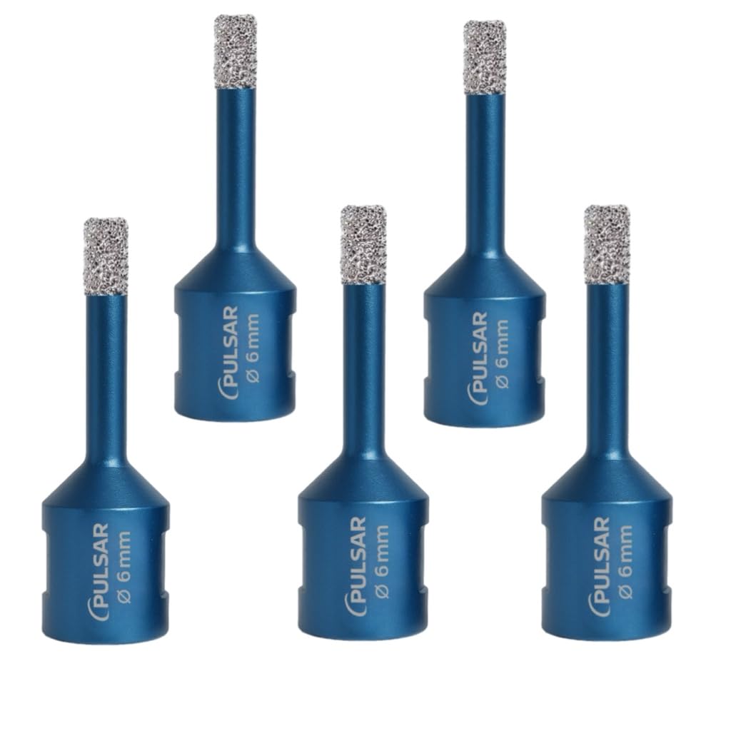 5x pack Pulsar High Performance 6mm (M14) Angle Grinder Diamond Tile Dry Drill Bit for Porcelain Ceramics and Natural Stone