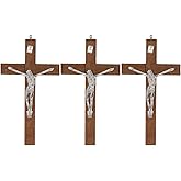 BESTOYARD Wood Wall Art 3 Pack - 5-Inch Medal Holy Small Crucifix Cross Catholic Wall Cross Pendant - Religious Gift & Home Decor