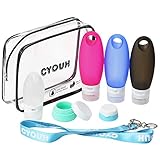 Travel Bottles Portable Leak Proof Silicone Refillable Travel Containers Toiletry Bottles Squeezable Travel Tube Sets With Shower Lanyard for Shampoo Lotion Soap TSA Approved 3.3 oz by CYOUH