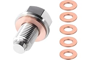 LSKASELUE M12x1.25 Oil Drain Plug, Stainless Steel Magnetic Engine Oil Drain Plug with 5 Copper Washer Gaskets, Leak-Proof Oi
