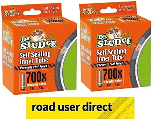 2 x 700c Dr Sludge Mountain Bikes Inner Tubes - Instant Puncture Seal 700 x 28c - 35c Schrader / Car Valve