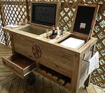 Outdoor Patio Cooler Bar - Wooden Rustic Kitchen Furniture - Grilling Prep Station on Roller Wheels - Wine Storage, Beer Bottle Opener, Towel Rack, Cutting Board Accessories - Handmade Eclectic Decor