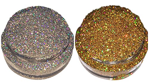 Calavera Cosmetics Holographic GOLD & SILVER Glitter For Eyeshadow / Eye Shadow / Eyes / Face / Lips / Nails Makeup Glitter Dust Shimmer - Compare to NYX - Loose Cosmetic Glitter / Nail Art