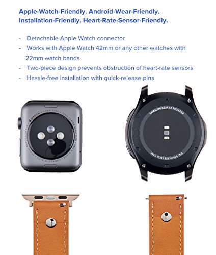 [Upgraded] Truffol 22mm Genuine Leather Band for Apple Watch 42mm, Samsung Gear S3 Frontier & Classic, Huawei Watch 2 Classic - Quick Release Strap Wristband (Cognac Brown / Black Buckle) - Thumbnail 3