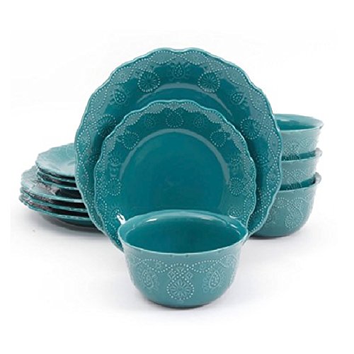 Pioneer Woman Dinnerware Set Ree Drummond 12 Pc Cowgirl Lace (Teal
