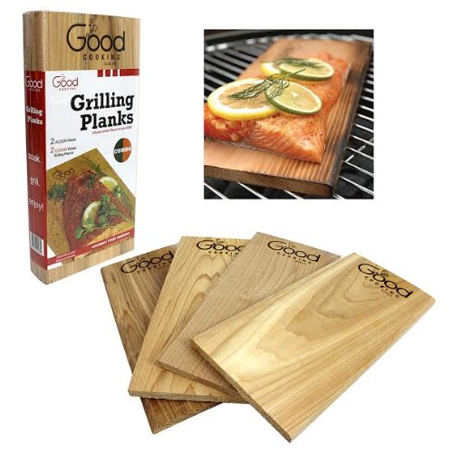 Good Cooking Grilling Planks - Outdoor Barbeque Smoking Grill Planks - Set of 2 Alder and 2 Cedar Planks