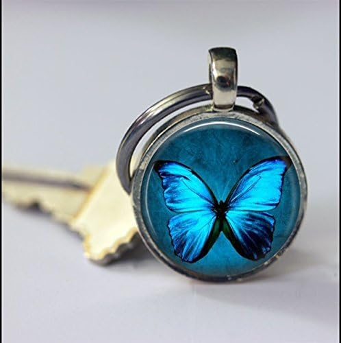 Keychain Vintage Blue Butterfly Keychain,Vintage Animal Art Pendant Key Chain,Handmade Keychain,Vintage Jewelry,Fashion Jewelry for Women Or Men