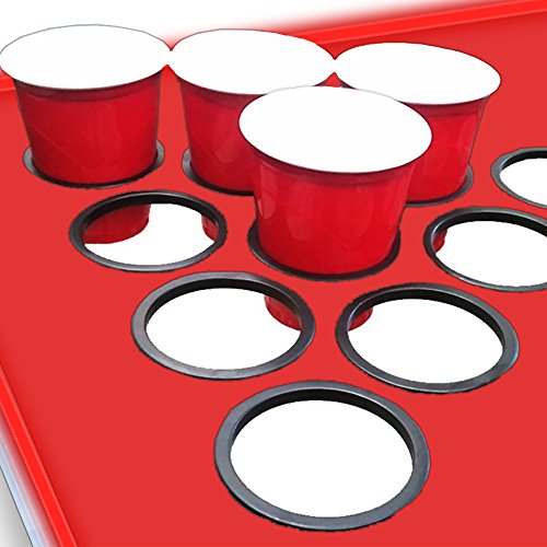 LED Beer Pong Table – Portable 8ft & Easy Folding w/ Adjustable Height – Cup Hole Outline Design w/ Red + Blue LED Lights – Perfect for Tailgates, BP Parties, Flip Cup By Drinking Game Zone