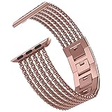 For Apple Watch Band 42mm, Wearlizer New iWatch Mesh Loop Milanese Stainless Steel Band Replacement, metal Strap Wristbands for Apple Watch Series 3, Series 2, Series 1, Sport, Edition-Pink Rose Gold