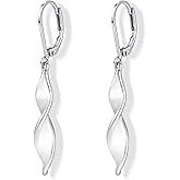 Elaximn Silver Twisted Leverback Earrings for Women, Hypoallergenic Silver Spiral Drop Dangle Earrings for Women Statement Lightweight Leverback Dangling Jewelry Gifts