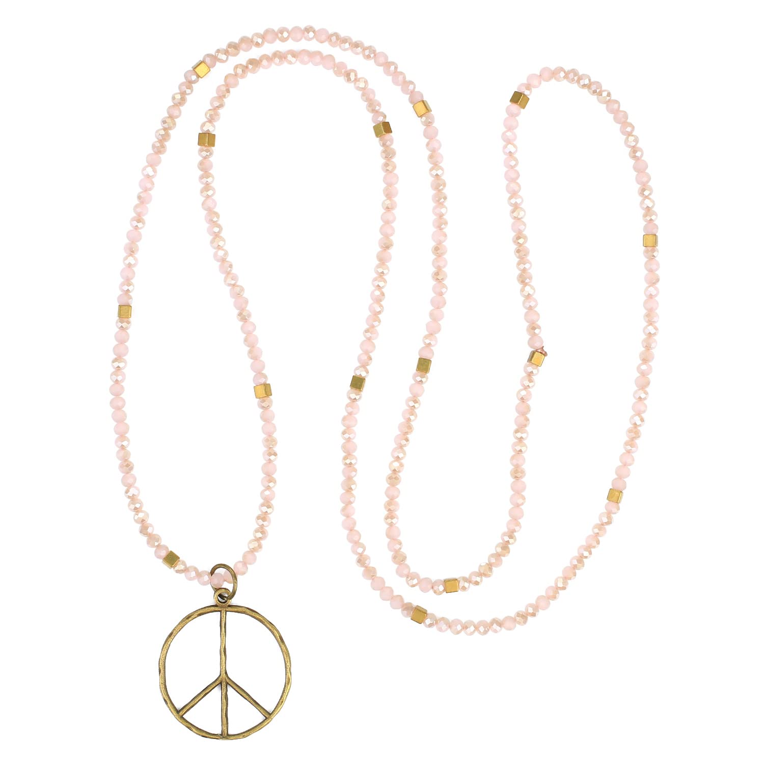 KELITCH Classic Peace Pendant Necklace Love Hippie Frosted Crystal Beaded Necklaces (Bling Pink)