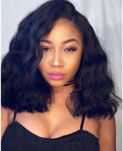 Bob Lace Front Wig 100% Brazilian Virgin Human Hair Wigs-Glueless for Black Women 1b Color 150 Density (10 inch)