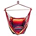 SUNMERIT Hanging Rope Hammock Chair Porch Swing Seat, Large Cotton Hammock Net Chair Swing for Indoor, Outdoor, Garden, Patio, Yard, 275 lbs Capacity, 2 Seat Cushions Included (Red & Yellow Stripes)