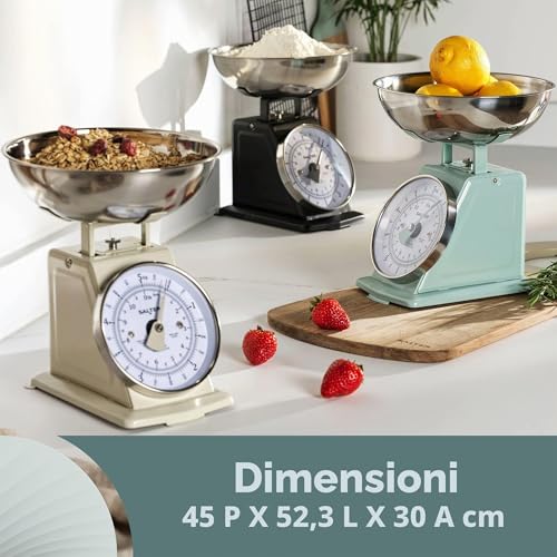 Salter SA00562BFEU12 Timeless Mechanical Kitchen Scale - 5kg Capacity, 1 Litre Dishwasher Safe Bowl, Classic Design, Easy to Read Large Digit Dial, 22cm, Cream