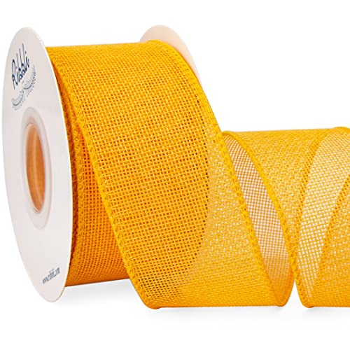 Ribbli Yellow Wired Ribbon,2 Inch x Continuous 10 Yard, Wired Edge Ribbon for Big Bow,Wreath,Tree Decoration,Outdoor Decoration