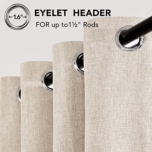 Deconovo 100% Blackout Curtains Faux Linen Thermal Insulated Eyelet Curtains for Bedroom W46 x L54 Inch Pale Khaki One Pair