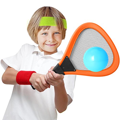 Pack of 2 15'' Badminton Tennis Rackets Kit with 2 Balls Junior Sports Elastic Mesh Badminton Racquets Set for Kids Outdoors Play Game Toy(596-Orange)