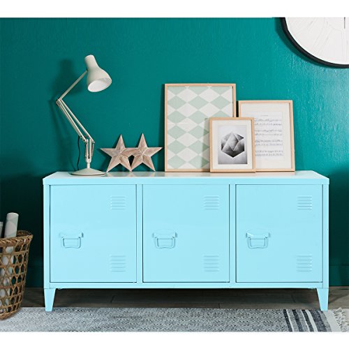 HouseinBox Office File Storage Metal Cabinet 3 Door Cupboard Locker Organizer Console Stand 3-in-1,Black (Blue)