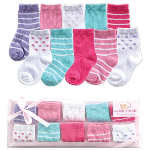 Luvable Friends 10-Piece Baby Socks Gift Set, Pink, 0-9 Months