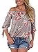 AlvaQ Women Chiffon Summer Boho 3 4 Sleeve Tunic Sexy Casual Floral Party Tops Juniors T Shirt ,(US4-6)Small,Khaki
