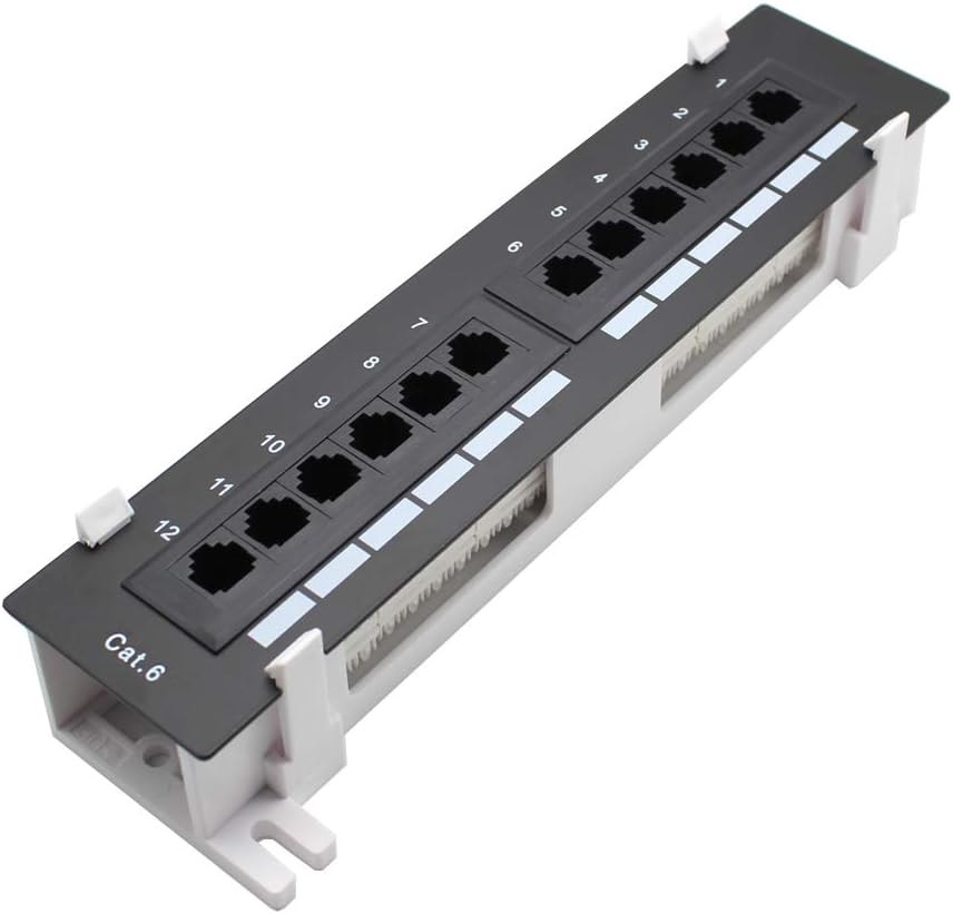 TENINYU 12 Port UTP 10 inch Cat6 Network Wall Mount Surface Patch Panel with Wallmount Bracket