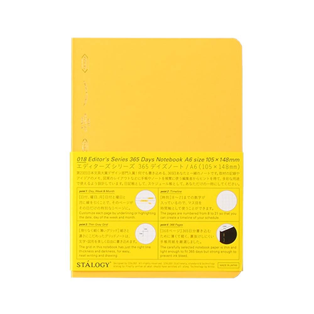 Nitoms S4114 STALOGY Notebook, A6, Squared, 365 Days Notebook, Yellow