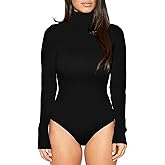 Sumtory Women High Neck Top Bodysuit Long Sleeve Bodycon Romper Solid Thong Leotard