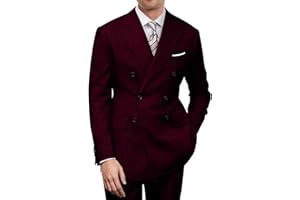 ZKHOECR Mens Double Breasted Suit Slim Fit Solid Suit Jacket and Dress Pants 2 Piece Set Prom Wedding Suits for Men