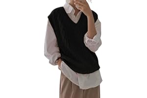 JULIET HOLY Women's V Neck Sweater Vest Oversized Sleeveless Loose Knit Tops Cable Sleeveless Sweater
