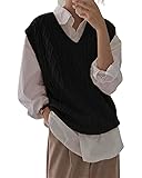 Women's V Neck Sweater Vest Oversized Sleeveless