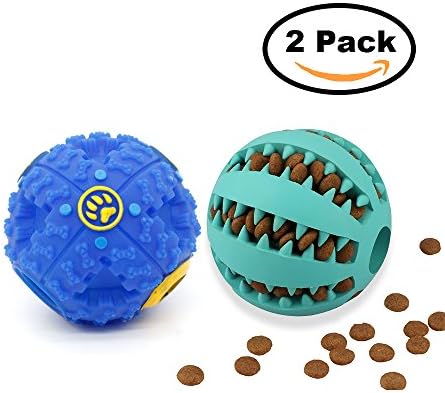 Smart Sound Interactive Food Dispensing IQ Treat Ball &amp; Pet Cats Dog Tooth Cleaning Chewing Toys Pet Balls(2 pack)