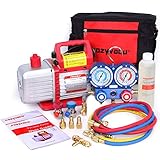Kozyvacu Mini Split/HVAC/AUTO AC Repair Complete Tool Kit with 1-Stage 4.5 CFM Vacuum Pump, Manifold Gauge Set, Hoses and its Acccessories â€¦