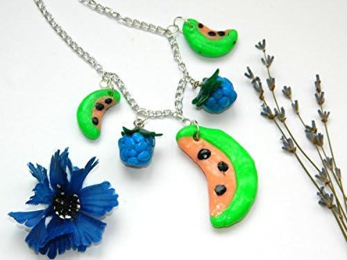 Girl fruit clay necklace summer bead jewelry miniature baby gift forest berry pendant polymer clay jewelry Watermelon pendant Mini food necklace Kids jewelry Girl gift baby girl jewelry Fruit jewelry