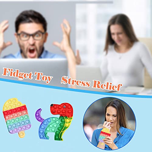 Push and Pop Bubble Fidget Sensory Toy, Rainbow 2PCS Push Bubbles Pop Toys, Silicone ToyAutism Special Needs Stress Reliever, Squeeze Sensory Tools to Relieve Emotional Stress for Kids Adults