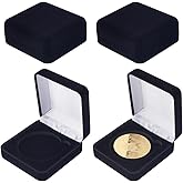 FINGERINSPIRE Walnut Wood Challenge Coin Display Box - 4 Inch Square Magnetic Coin Holder With Window