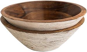 BHAVATU Wooden Bowls for Food or Salad Bowls Set, Small Bowl for Serving Pasta and Cereal, Set of 2 Wood Bowl