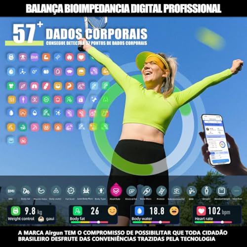 Balança Bioimpedância Digital 8 Eletrodos Smart App+tela Tft monitoramento preciso dos dados corporais diários