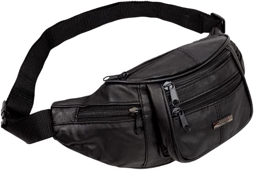 Woodland Leather Genuine Leather Bum Bag, Waterproof Belt Bag and Bumbags for Women and Men Waist Bag as Travel Holiday Money Belt, Dog Walking Fashion Bum Bag and Running Fanny Pack, Black 3
