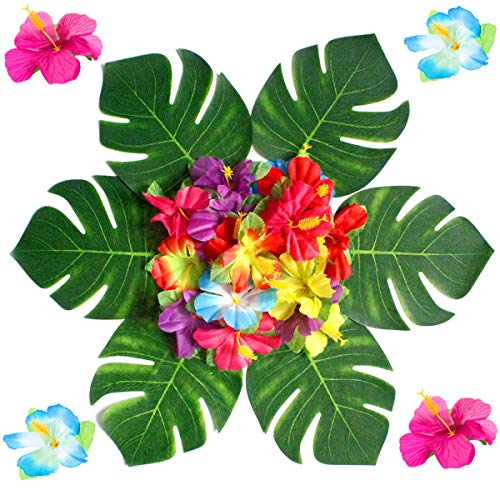 148 Pieces Hawaiian Jungle Party Decoration Set Luau Party Supplies Decor Tropical Palm Leaves, Silk Hibiscus Flowers, Tissue Paper Pineapples, Cupcake Toppers, Paper Cocktail Umbrella,Umbrella Straws by YLIANG - Thumbnail 4