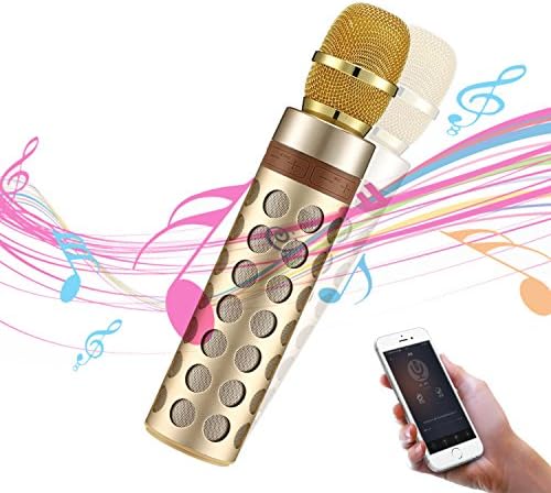 ZEANEW(TM) Two-in-One Portable Wireless Karaoke Microphone Bluetooth Speaker Rechargeable 2000mAh Handheld Cellphone Karaoke Music Player Karaoke Mic With Singing Recording KTV Party (Gold)