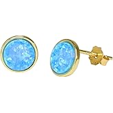 Blue Opal Stud Earrings- 7mm- Bezel Set- 14k gold overlay on 925 Sterling Silver- Teacher Gift- Graduation- Mothers Day