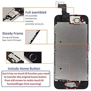 Brinonac Display per iPhone 5s/SE 2016 Schermo 4,0 Pollici Schermo LCD Touch Parti con Kit di Strumenti di Riparazione(Nero) - immagine 3