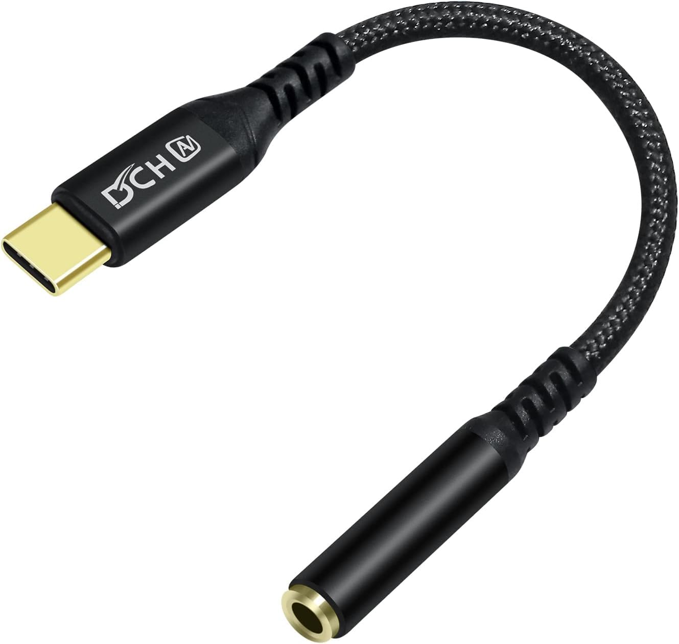 DCHAV USB C to 3.5mm Audio Adapter USBc to 3.5 mm Headphone Jack Dongle Cable Type C Male to Female Aux Cord Braided (Black)