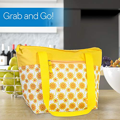 RMS Cooler Tote and Lunch Bag - Insulated Soft Cooler Bag for Everyday Activities - Ideal for Outdoors, Camping or Games - Stylish Floral Design for Women (Large, Yellow Flower) - Thumbnail 5
