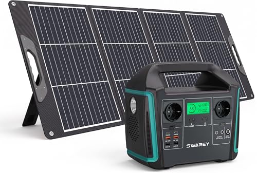 SWAREY Tragbare Powerstation S1000 mit 200W Solarpanel, 725Wh Solargenerator, 2x 1000W (Spitze 1500W) AC Ausgange, 65W USB-C Anschlusse, für Draußen, 