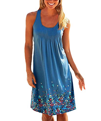 Lantch Daman Sommer Drucken Kleid Elegant Ärmellos Rundhals Knielang Lose Strandkleid Tunika